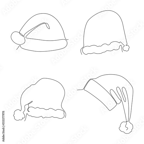 Set of One continuous line Santa Claus Hat. Thin Line Illustration vector concept. Contour Drawing Creative ideas.