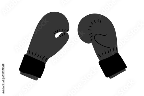 Flat cartoon boxing glove front and back view. Isolated pair on white backgorund