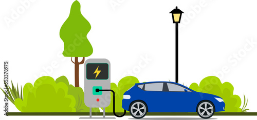 Electric car charging its battery
