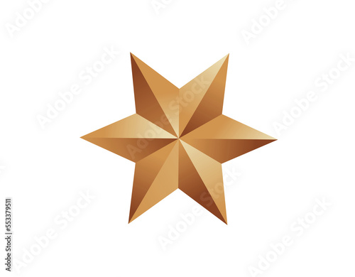 Bronze star christmas decoration isolated on transparent background