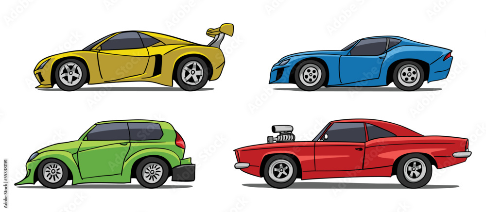 Racing cars set in hand drawn style, isolatid on white background. Vector illustration. Racing cars set in hand drawn style, isolatid on white background. Vector illustration.