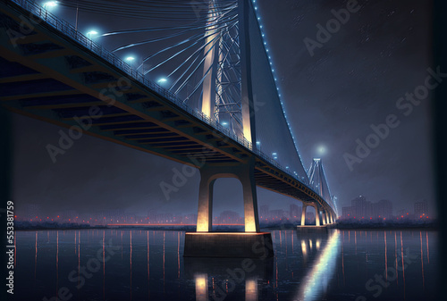 A view of the Waibaidu Bridge at night. Generative AI