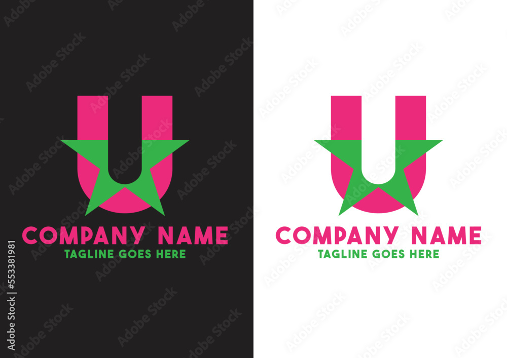 Letter U and star logo design vector template, U letter logo