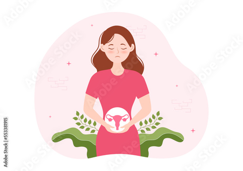 Endometriosis with Condition the Endometrium Grows Outside the Uterine Wall in Women for Treatment in Flat Cartoon Hand Drawn Templates Illustration