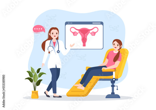 Endometriosis with Condition the Endometrium Grows Outside the Uterine Wall in Women for Treatment in Flat Cartoon Hand Drawn Templates Illustration