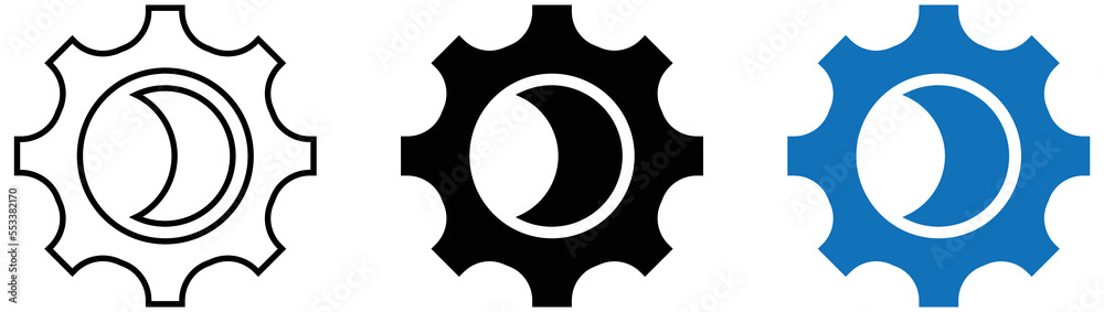 gear with moon icon. style symbol, vector illustration gear with moon icon. style symbol, vector illustration