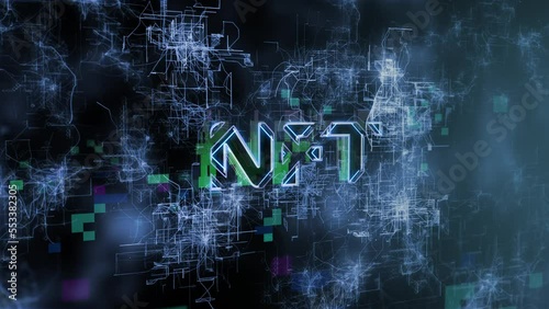 NFT Concept Text Reveal Animation with Digital Abstract Background 3D Rendering for Blockchain, Metaverse, Cryptocurrency, Web 3 photo