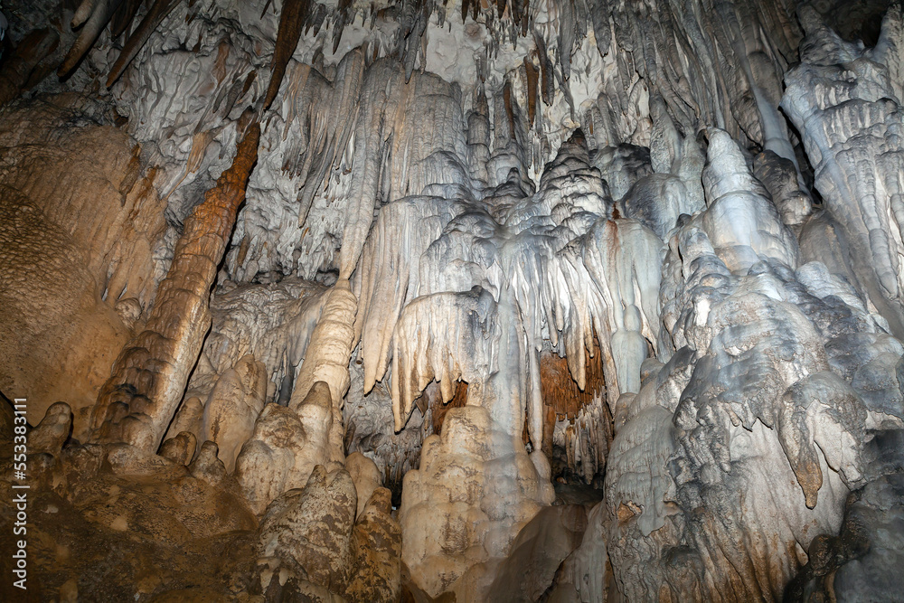 Stalactites and stalagmites in the cave 