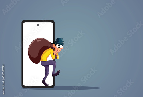 Electronic Thief Scamming for Money Vector Cartoon Illustration. Internet scammer stealing from another person bank account
