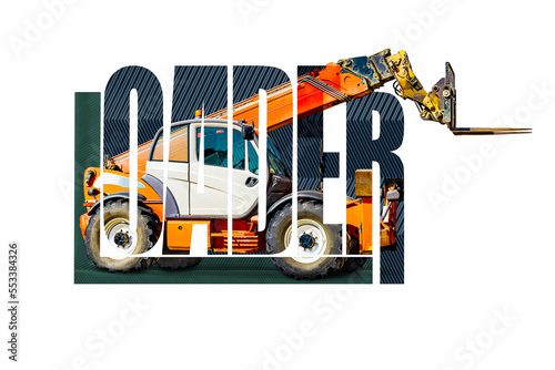 Photos Powerful wheeled forklift with telescopic mast white insulated background