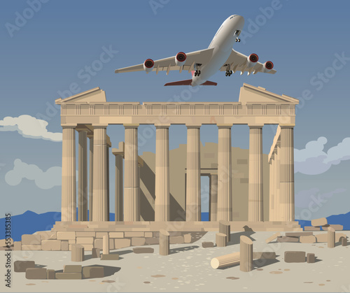 Greece, ancient Greek temple on the Acropolis. Vector.