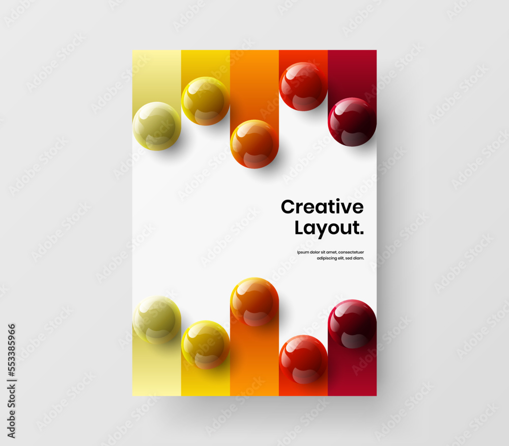 Premium realistic balls banner concept. Fresh company brochure A4 vector design template.