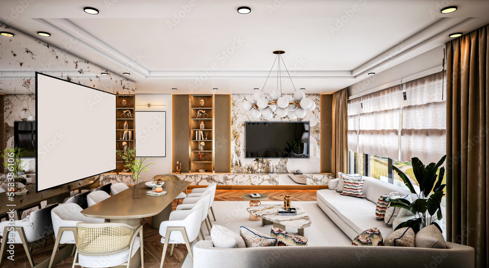 dining room, tv unit, wooden and marble tv unit, tv unit with shelves