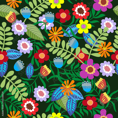 Bortanical seamless pattern with abstract leaves. Seamless floral print with motifs style. Vintage textile collection