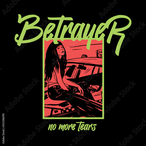 manga style girl draw with neon slogan Vector design for t-shirt graphics, banner, fashion prints, slogan tees, stickers, flyer, posters and other creative uses	