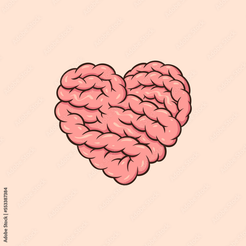 Heart Shaped Brain Cartoon Vector