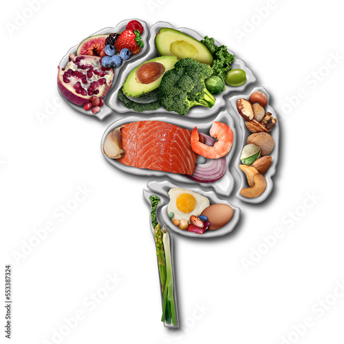Εκτύπωση καμβά Brain Power Food to boost brainpower concept as a group of nutritious nuts fish