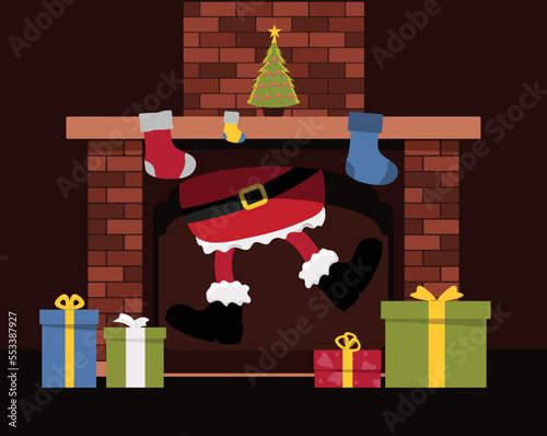 Vector illustration of Santa Claus in Christmas fireplace