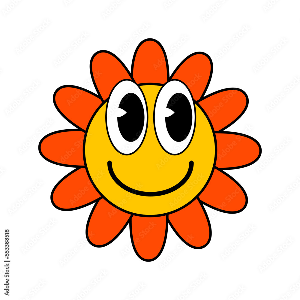 Groovy Cartoon funny cartoon smile geometric shape comic characters, vintage flower