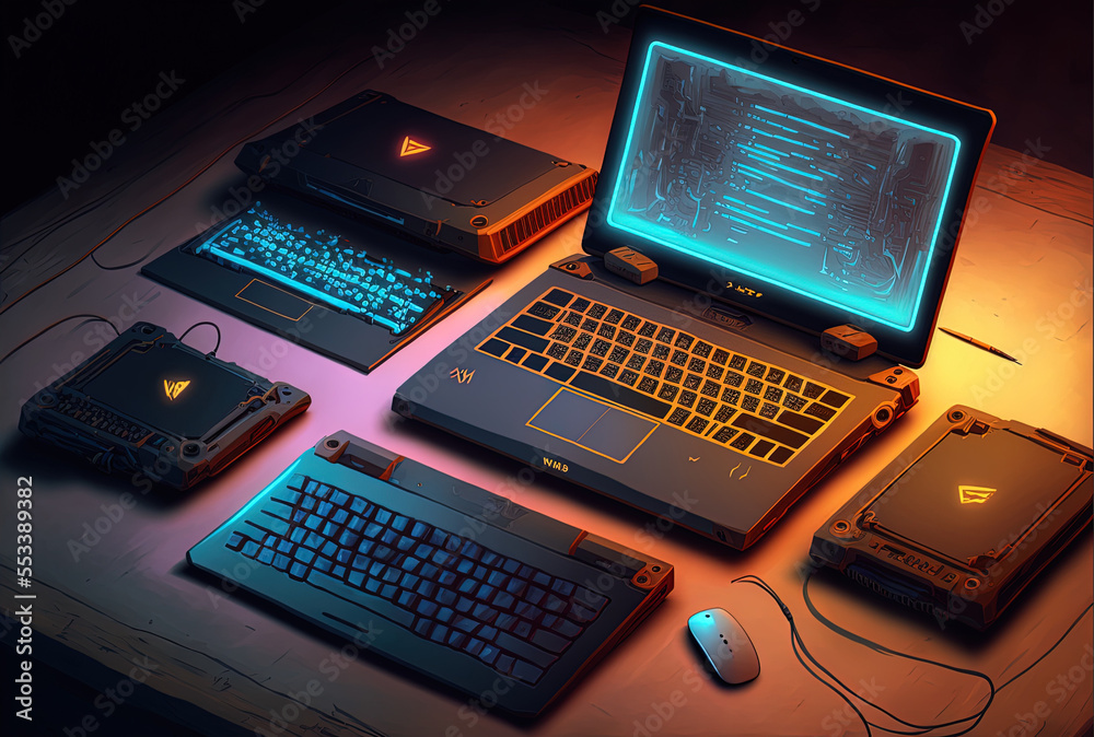 a few laptop computers and a keyboard. Generative AI a few laptop computers and a keyboard. Generative AI