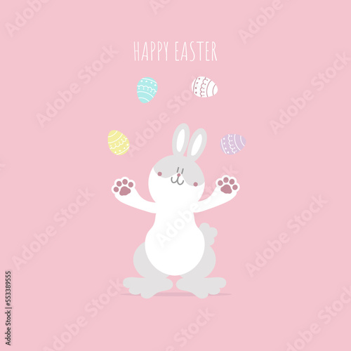 happy easter festival with animal pet bunny rabbit and egg, pastel color, flat vector illustration cartoon character