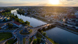 Aerial view of modern city with green park in sunny weather Gorzow Wielkopolski Lubuskie in Poland