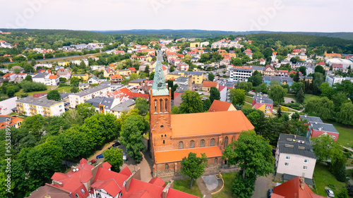 Aerial view of the town of the old city of Barlinek, Polska