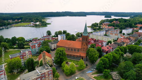 Aerial view of the town of the old city of Barlinek, Polska