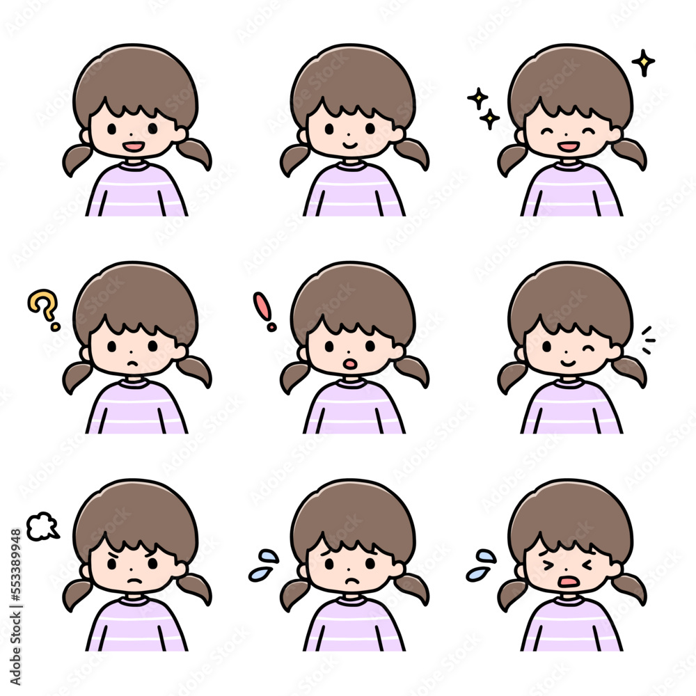 女の子の表情アイコンセット