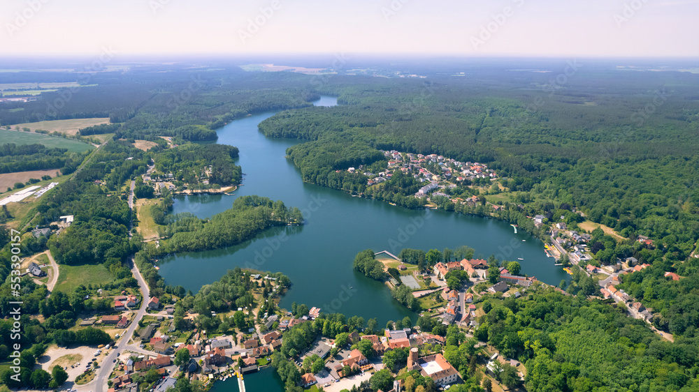 Aerial view of a small village in summer day, Travel concept, Łagów in Poland