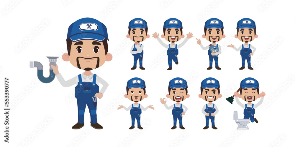 Set of plumber with different poses Set of plumber with different poses