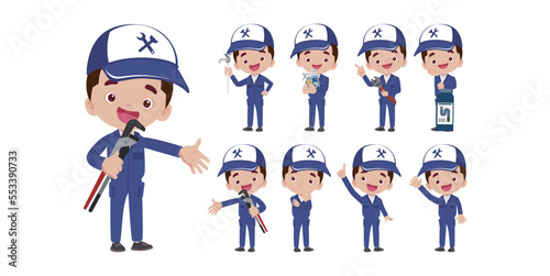 Set of plumber with different poses