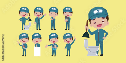 Set of plumber with different poses