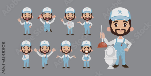 Set of plumber with different poses