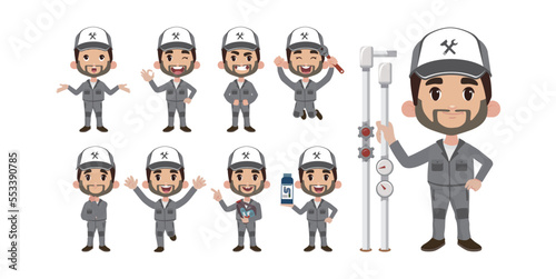 Set of plumber with different poses