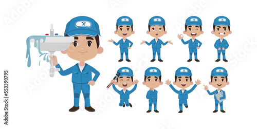 Set of plumber with different poses
