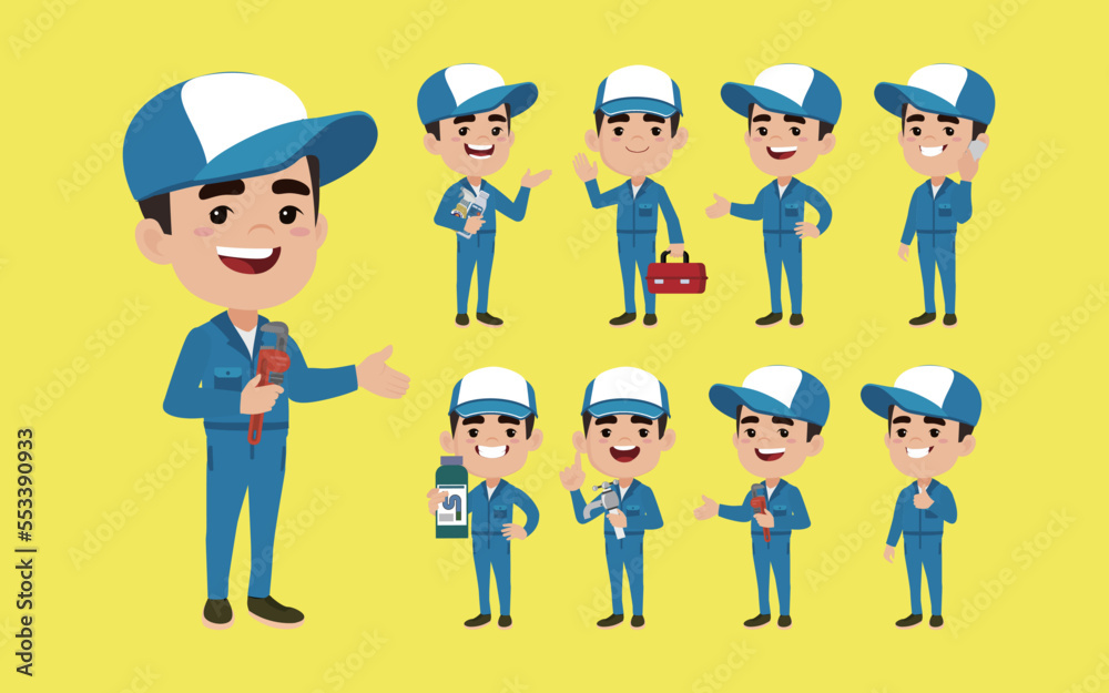 Set of plumber with different poses