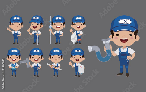 Set of plumber with different poses