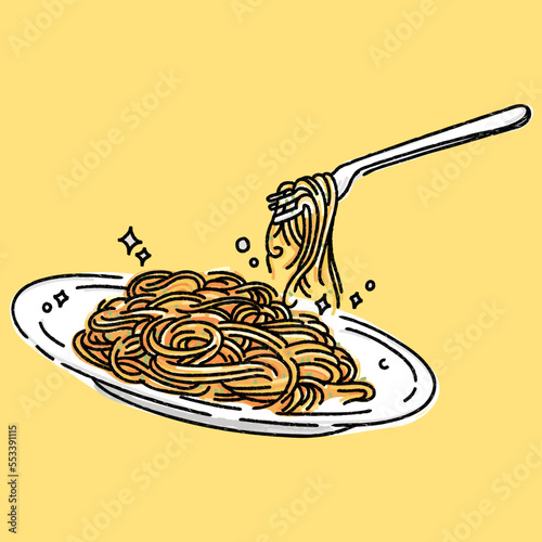 spaghetti dish hand drawn outline style vector illustration