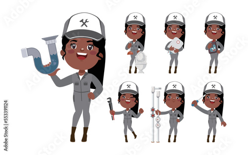 Set of plumber with different poses