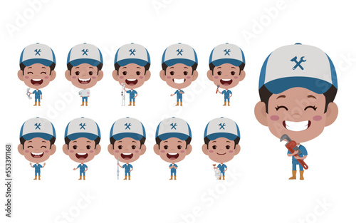 Set of plumber with different poses