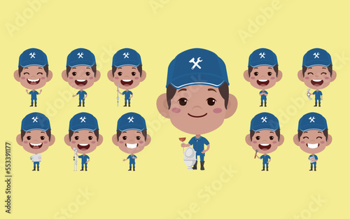 Set of plumber with different poses