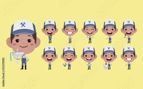 Set of plumber with different poses