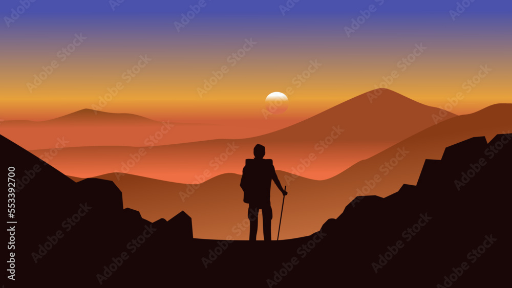 silhouette of a person on the top of mountain silhouette of a person on the top of mountain