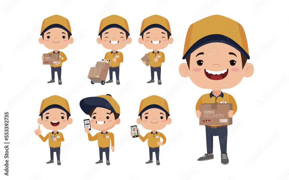 Delivery staff with different poses