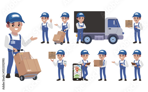 Delivery staff with different poses