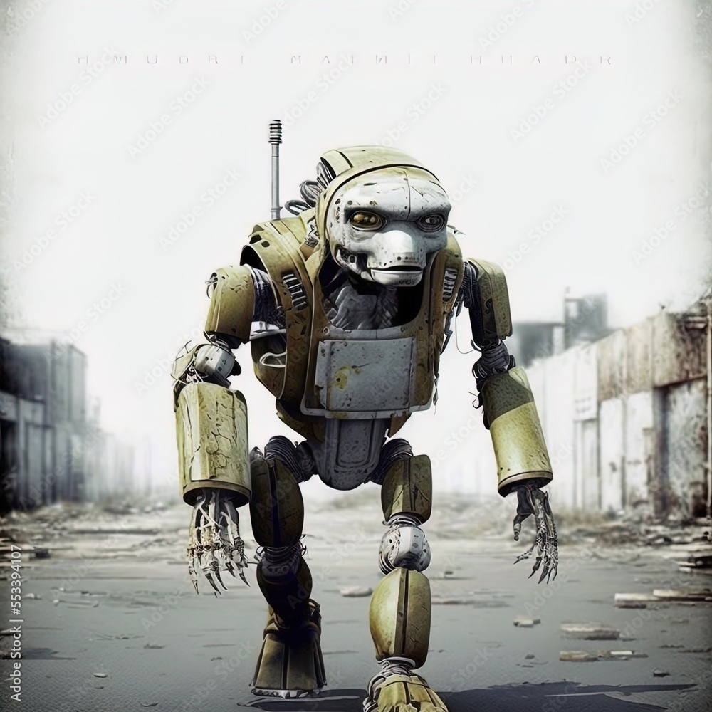 Fototapeta premium Futuristic robot. Cyborg. Tech future. Tech surrealism. Tech dystopia. 