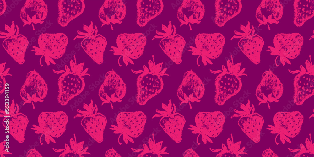 Red strawberry pattern seamless, strawberries illustration for fabric ornament, textile design. Hand drawn vector berry. Juice or jam label design. Bright pink berries background. Strawberry backdrop.