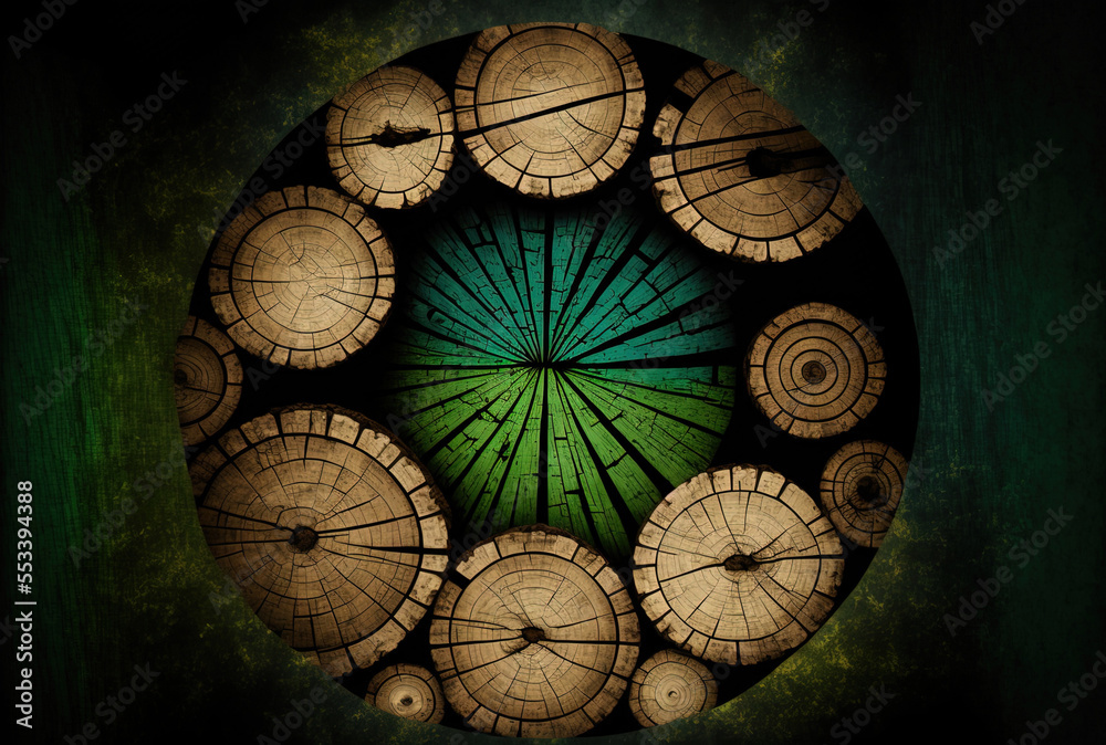 Fototapeta premium Background with layered, textured grunge timber logs. Generative AI