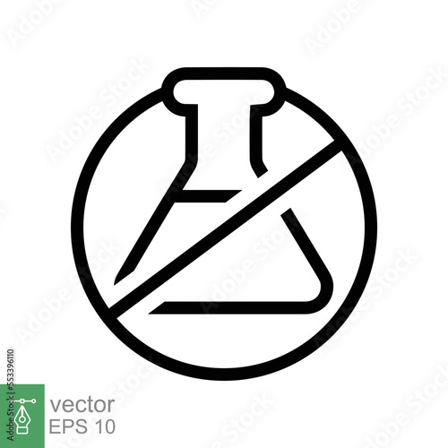 Chemical free icon. Simple outline style. Free preservative food ingredient, no additives, organic product concept. Triangle flask, erlenmeyer, forbidden sign. Vector illustration isolated. EPS 10.